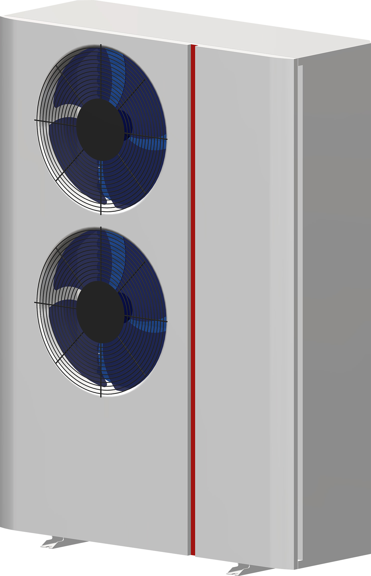 Wärmepumpe mit zwei Ventilatoren und rotem Zierstreifen